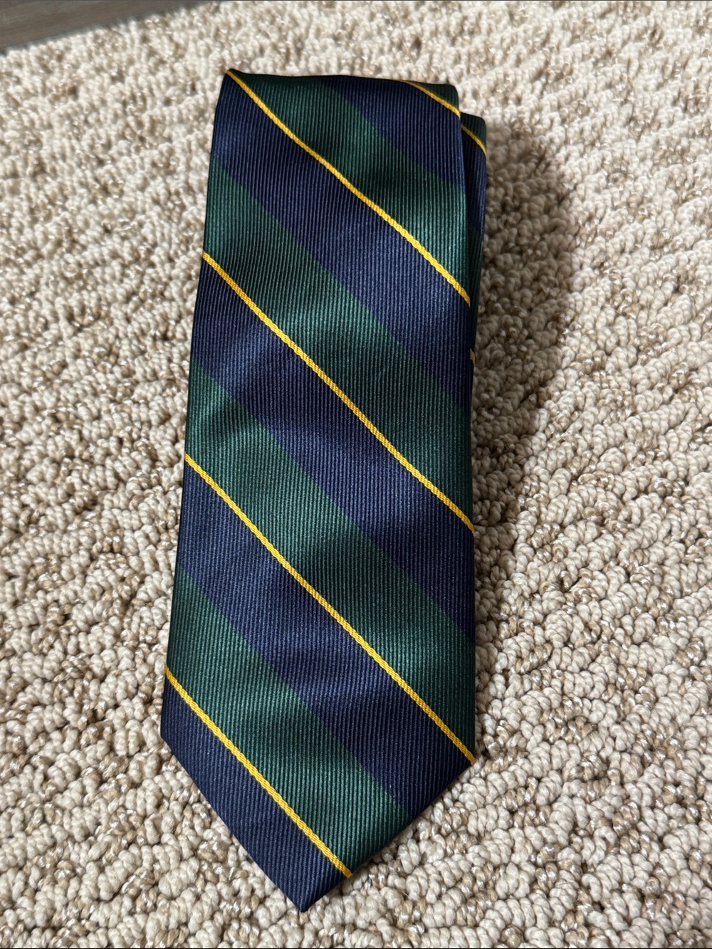 The Children's Place Green Navy Striped Tie with Yellow Pinstripes
